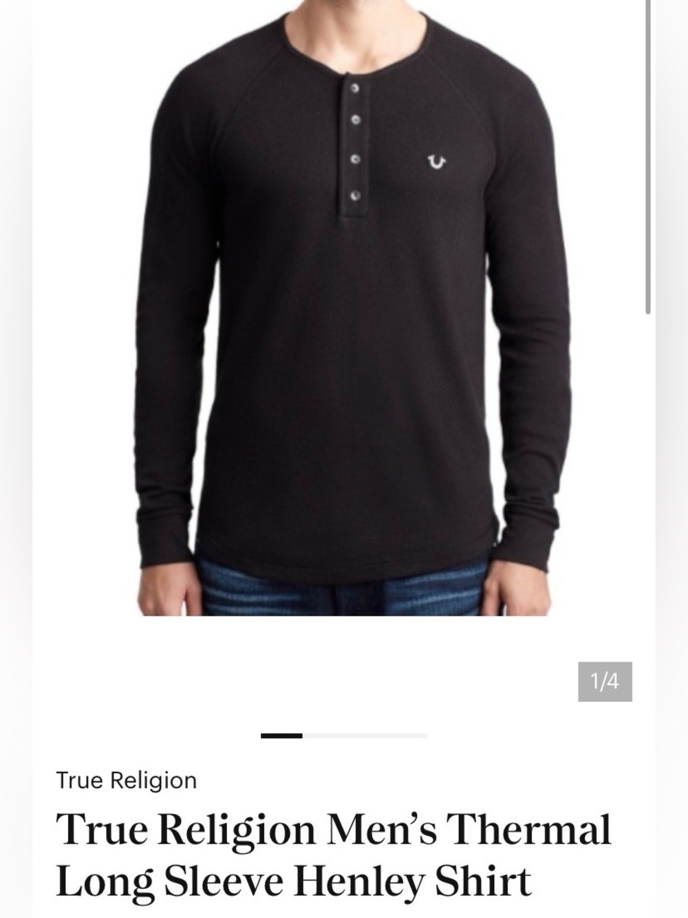 True Religion Black Long Sleeve Henley Thermal Shirt size L